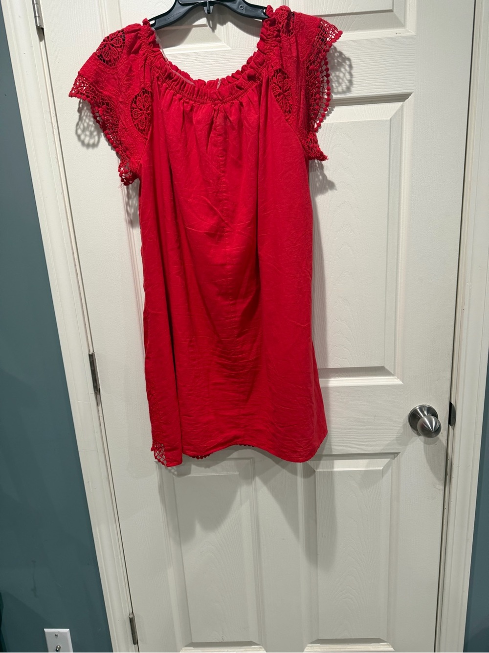 Red Lace-Trim Mini Dress - Women